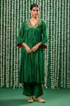 Buy_Cupid Cotton_Green Silk, Cotton Embroidery, Zari, Sequins V-neck Niva Zardosi Kurta Set _Online_at_Aza_Fashions