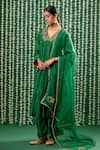 Buy_Cupid Cotton_Green Silk, Cotton Embroidery, Zari Niva Zardosi Work Gathered Kurta And Pant Set _Online_at_Aza_Fashions
