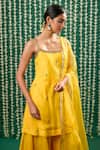 Buy_Cupid Cotton_Yellow Cotton, Silk, Organza Embroidery, Sequins, Zari Amaira Kurta Sharara Set _Online_at_Aza_Fashions