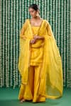 Buy_Cupid Cotton_Yellow Cotton, Silk, Organza Embroidery, Sequins, Zari Amaira Kurta Sharara Set _at_Aza_Fashions