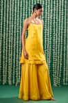 Shop_Cupid Cotton_Yellow Cotton, Silk, Organza Embroidery, Sequins, Zari Amaira Kurta Sharara Set _Online_at_Aza_Fashions