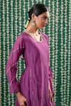 Buy_Cupid Cotton_Wine Chanderi Silk Embroidery, Sequins Square Neck Aarha Pitta Resham Kurta Set _Online_at_Aza_Fashions