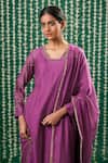 Shop_Cupid Cotton_Wine Chanderi Silk Embroidery, Sequins Square Neck Aarha Pitta Resham Kurta Set _Online_at_Aza_Fashions