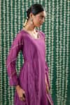 Buy_Cupid Cotton_Wine Chanderi Silk Embroidery, Sequins V-neck Aarha Resham Kurta And Pant Set _Online_at_Aza_Fashions