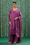 Buy_Cupid Cotton_Wine Chanderi Silk Embroidery, Sequins V-neck Aarha Resham Kurta And Pant Set _at_Aza_Fashions