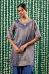 Shop_Cupid Cotton_Blue Tissue, Silk, Organza Embroidery, Zari, Stones, Sunira Striped Kurta Set _Online_at_Aza_Fashions