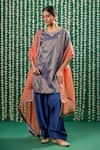 Buy_Cupid Cotton_Blue Tissue, Silk Embroidery, Stones Round Neck Sunira Zardosi Kurta And Pant Set _Online_at_Aza_Fashions