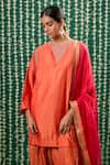 Cupid Cotton_Orange Silk, Organza Embroidery, Metallic Thread Round Sharini Aari Kurta Set _Online_at_Aza_Fashions