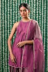 Buy_Cupid Cotton_Wine Silk, Tissue Sequins, Embroidery Round Neck Tara Pitta Kurta And Pant _Online_at_Aza_Fashions