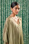 Buy_Cupid Cotton_Olive Green Cotton, Silk Embroidery, Beads Eshana Aari Kaftan Kurta And Pant Set _Online_at_Aza_Fashions
