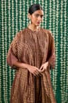 Shop_Cupid Cotton_Brown Tissue, Silk Sequins, Metallic Sira Striped Pattern Kurta And Pant Set _Online_at_Aza_Fashions