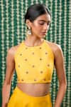 Buy_Cupid Cotton_Yellow Organza, Silk Sequins, Embroidery Round Neck, Open Riva Cape Sharara Set _Online_at_Aza_Fashions