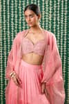 Shop Cupid Cotton Peach Chiffon, Organza Embroidery Sweetheart Neck, Tarini Cape Lehenga Set Online at Aza Fashions Shop_Cupid Cotton_Peach Chiffon, Organza Embroidery Sweetheart Neck, Tarini Cape Lehenga Set _Online_at_Aza_Fashions
