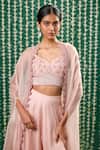 Shop_Cupid Cotton_Pink Silk Embroidery, Beads, Sequins Sweetheart Dhara Zardozi Cape Sharara Set _Online_at_Aza_Fashions