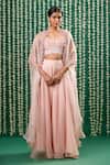 Buy_Cupid Cotton_Pink Silk Embroidery, Beads, Sequins Sweetheart Dhara Zardozi Cape Sharara Set _at_Aza_Fashions