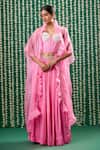 Buy_Cupid Cotton_Pink Tissue, Chanderi Pearls, Beads Guna Embroidered Lehenga Set With Cape _at_Aza_Fashions