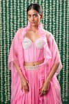 Buy_Cupid Cotton_Pink Tissue, Chanderi Pearls, Beads Guna Embroidered Lehenga Set With Cape _Online_at_Aza_Fashions