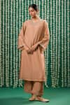 Shop_Cupid Cotton_Brown Chanderi Silk Embroidery, Sequins, Metallic Irraya Pitta Kurta Set _Online_at_Aza_Fashions