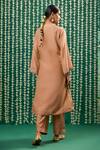 Shop_Cupid Cotton_Brown Chanderi Silk Embroidery, Sequins Round Neck Irraya Kurta And Pant Set _at_Aza_Fashions