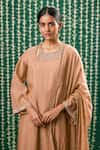 Buy_Cupid Cotton_Brown Chanderi Silk Embroidery, Sequins Round Neck Irraya Kurta And Pant Set _Online_at_Aza_Fashions