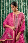 Buy_Cupid Cotton_Magenta Tissue, Chanderi, Organza Embroidery, Yashvi Striped Pattern Kurta Set _Online_at_Aza_Fashions