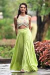 Buy_Anu Pellakuru_Green Silk, Modal Beads, Pearls Florence Embroidered Crop Top With Palazzo Pant _Online