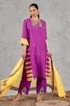 Buy_Shivani Bhargava_Purple Chanderi, Cotton Embroidery, Tassels Round Neck Block Print Kurta Set _at_Aza_Fashions