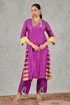 Buy_Shivani Bhargava_Purple Chanderi Embroidery Round Neck Block Print And Hand Kurta _at_Aza_Fashions