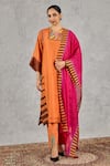 Buy_Shivani Bhargava_Orange Chanderi, Cotton Embroidery, Piping, Block Print And Hand Kurta Set _at_Aza_Fashions