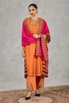 Buy_Shivani Bhargava_Orange Chanderi Embroidery Round Neck Block Print And Hand Kurta 