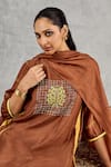 Shop Shivani Bhargava Brown Chanderi, Cotton, Organza Embroidery, Block Print And Hand Kurta Set Online at Aza Fashions Shop_Shivani Bhargava_Brown Chanderi, Cotton, Organza Embroidery, Block Print And Hand Kurta Set _Online_at_Aza_Fashions