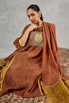 Shop Shivani Bhargava Brown Chanderi, Cotton, Organza Embroidery, Block Print And Hand Kurta Set Shop_Shivani Bhargava_Brown Chanderi, Cotton, Organza Embroidery, Block Print And Hand Kurta Set