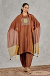 Shivani Bhargava Brown Chanderi, Cotton, Organza Embroidery, Block Print And Hand Kurta Set Online Shivani Bhargava_Brown Chanderi, Cotton, Organza Embroidery, Block Print And Hand Kurta Set _Online