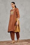 Shivani Bhargava Brown Chanderi Embroidery Round Neck Block Print Kurta Online at Aza Fashions Shivani Bhargava_Brown Chanderi Embroidery Round Neck Block Print Kurta _Online_at_Aza_Fashions