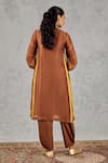Shop Shivani Bhargava Brown Chanderi Embroidery Round Neck Block Print Kurta at Aza Fashions Shop_Shivani Bhargava_Brown Chanderi Embroidery Round Neck Block Print Kurta _at_Aza_Fashions