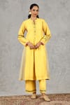 Shop Shivani Bhargava Yellow Chanderi, Cotton Embroidery, Tassels, Foil Printing Hand Kurta Pant Set Online at Aza Fashions Shop_Shivani Bhargava_Yellow Chanderi, Cotton Embroidery, Tassels, Foil Printing Hand Kurta Pant Set _Online_at_Aza_Fashions