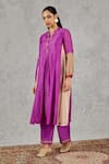 Shop_Shivani Bhargava_Purple Chanderi, Cotton Embroidery, Tassels Block Print And Hand Kurta Set _Online_at_Aza_Fashions