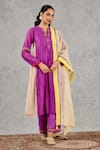 Shivani Bhargava_Purple Chanderi Embroidery, Piping Mandarin Collar Block Print And Hand Kurta _at_Aza_Fashions