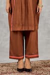 Buy_Shivani Bhargava_Brown Chanderi, Cotton Embroidery, Beads Round Neck Hand Kurta And Pant Set 