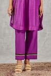 Shivani Bhargava_Purple Chanderi, Cotton Embroidery, Piping Round Neck Hand Kurta And Pant Set _Online_at_Aza_Fashions