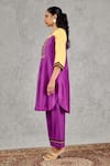 Buy_Shivani Bhargava_Purple Chanderi Embroidery, Metallic Thread Round Neck Hand Kurta _Online_at_Aza_Fashions