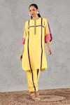 Buy_Shivani Bhargava_Yellow Chanderi, Cotton Embroidery Round Neck Hand Kurta And Pant Set _at_Aza_Fashions
