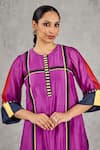 Buy_Shivani Bhargava_Purple Chanderi, Cotton Embroidery Round Neck Block Print Kurta And Pant Set _Online_at_Aza_Fashions