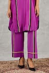 Shop_Shivani Bhargava_Purple Chanderi, Cotton Embroidery Round Neck Block Print Kurta And Pant Set _Online_at_Aza_Fashions