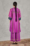 Shop_Shivani Bhargava_Purple Chanderi, Cotton Embroidery Round Neck Block Print Kurta And Pant Set _at_Aza_Fashions