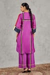 Shivani Bhargava_Purple Chanderi, Cotton Embroidery Round Neck Block Print Kurta And Pant Set _Online