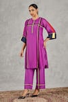 Buy_Shivani Bhargava_Purple Chanderi, Cotton Embroidery Round Neck Block Print Kurta And Pant Set _Online