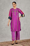Buy_Shivani Bhargava_Purple Chanderi Embroidery Round Neck Block Print And Hand Kurta 