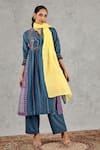 Buy_Shivani Bhargava_Blue Chanderi, Cotton Embroidery Split V-neck Hand Kurta Set _at_Aza_Fashions