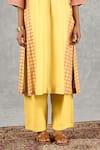Shivani Bhargava_Yellow Chanderi, Cotton Embroidery Split V-neck Block Print And Hand Kurta Set _Online_at_Aza_Fashions
